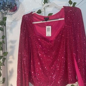 Torrid Sequin Deep V-Neck Long Sleeve Blouse